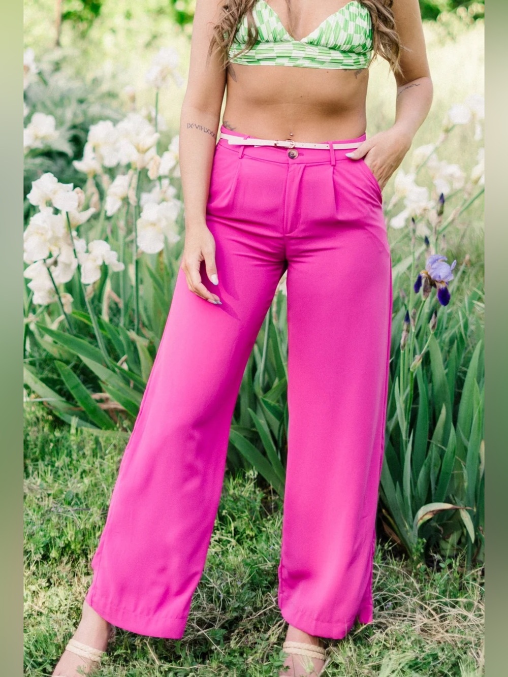 Bright Pink High-Waist Wide-Leg Pants